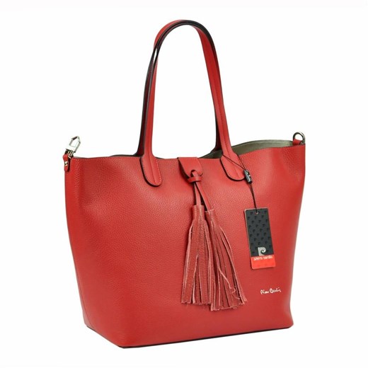 Shopper bag Pierre Cardin czerwona z frędzlami na ramię duża 