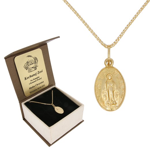 Złoty łańcuszek z medalikiem owal Cudowny Medalik pr. 585 ZM016/ZL018/BA-3   uniwersalny PrezentySrebrne.pl