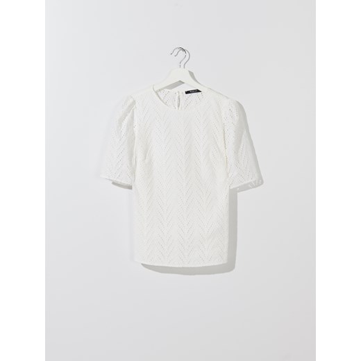 Mohito - Bawełniana bluzka z ażurowym wzorem - Kremowy  Mohito 32 