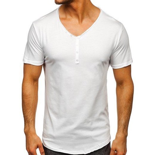 Biała bez nadruku koszulka męska w serek Bolf 4049 Denley  XL  okazja 