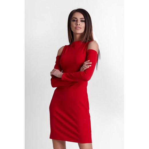 Sukienka Ivon dopasowana czerwona z elastanu mini na randkę gładka 