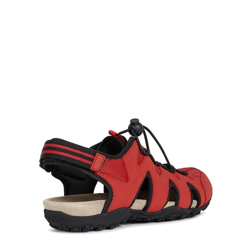 Sandały damskie Geox na rzepy bez wzorów czerwone na płaskiej podeszwie bez obcasa 