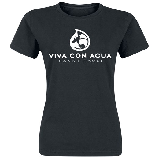 Bluzka damska Viva Con Agua bawełniana z okrągłym dekoltem czarna z krótkimi rękawami 