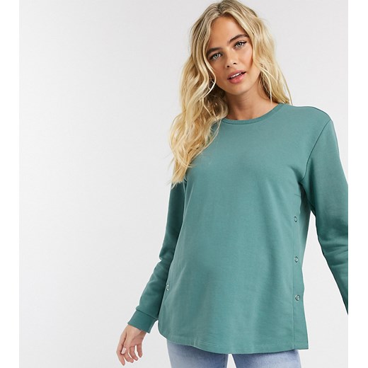 ASOS DESIGN Maternity – Bluza dresowa dla kobiet karmiących piersią z zatrzaskami po bokach w kolorze szałwii-Zielony