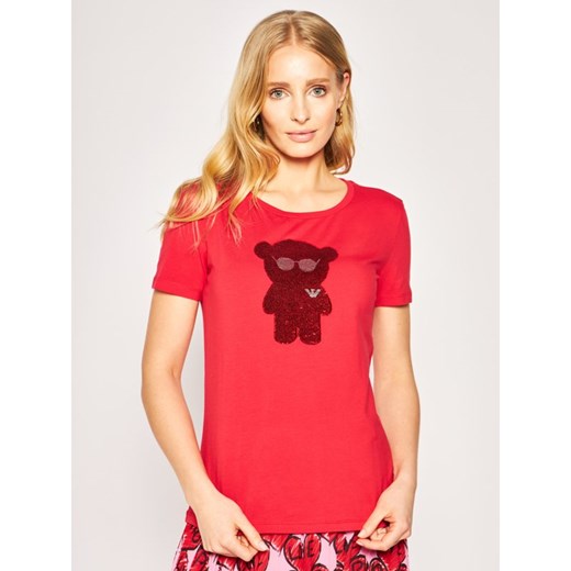 Bluzka damska Emporio Armani czerwona z okrągłym dekoltem wiosenna 