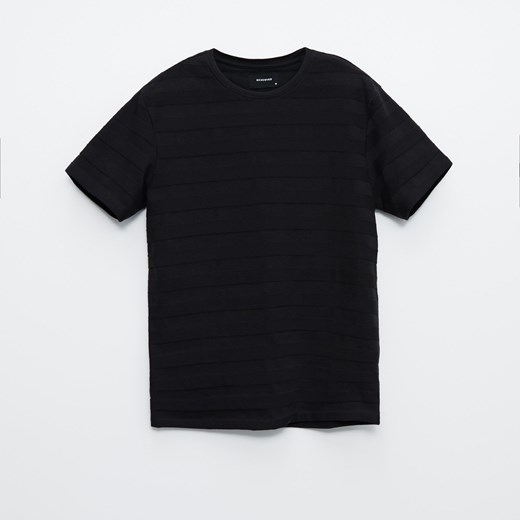 Reserved - T-shirt z prążkowanej dzianiny - Czarny Reserved  M 