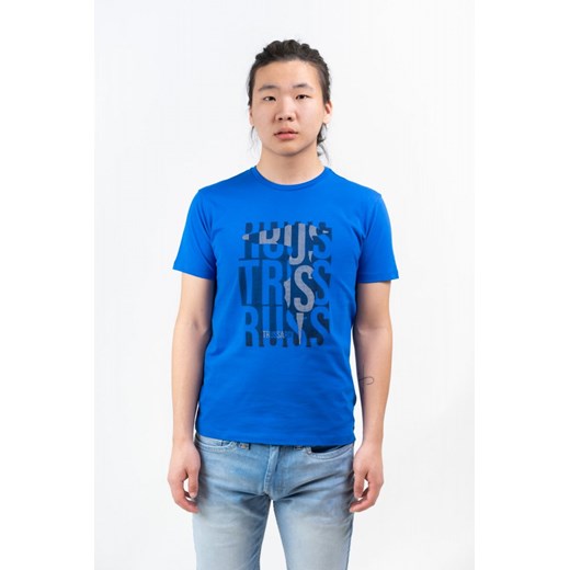 T-shirt męski Trussardi Jeans z krótkimi rękawami niebieski z napisami 