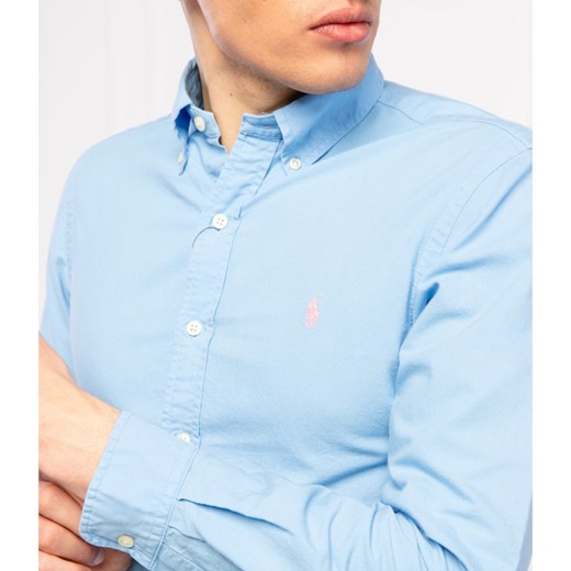 Koszula męska niebieska Polo Ralph Lauren gładka z długimi rękawami 
