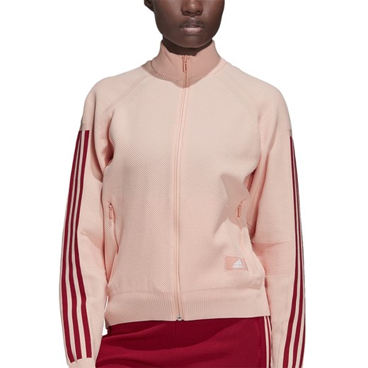 Bluzka damska różowa Adidas z golfem bez wzorów 
