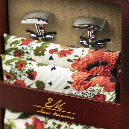 Zestaw Prezentowy dla mężczyzny klasyczny: krawat + poszetka + spinki zapakowane w pudełko EM 9  Em  EM Men's Accessories