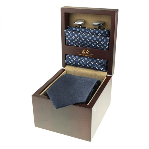 Zestaw Prezentowy dla mężczyzny w kolorze granatowym: krawat + poszetka + spinki zapakowane w pudełko EM 16  Em  EM Men's Accessories