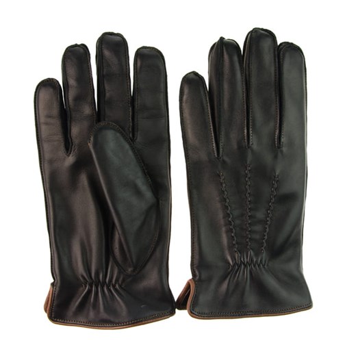 Rękawiczki PREMIUM w kolorze czarnym z obszyciem - skóra z owcy EM 20 Em Men`s Accessories   EM Men's Accessories