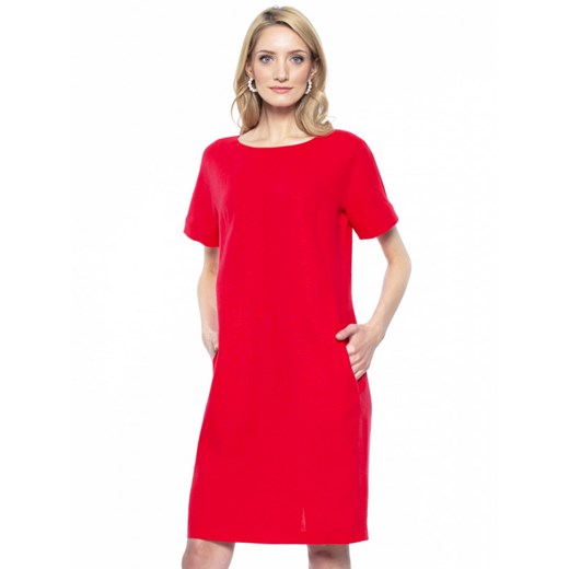 L’AF sukienka prosta czerwona z okrągłym dekoltem z krótkim rękawem 