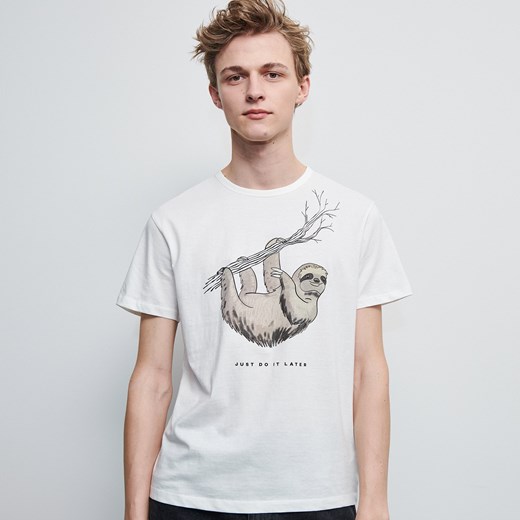T-shirt męski beżowy Reserved z krótkim rękawem 