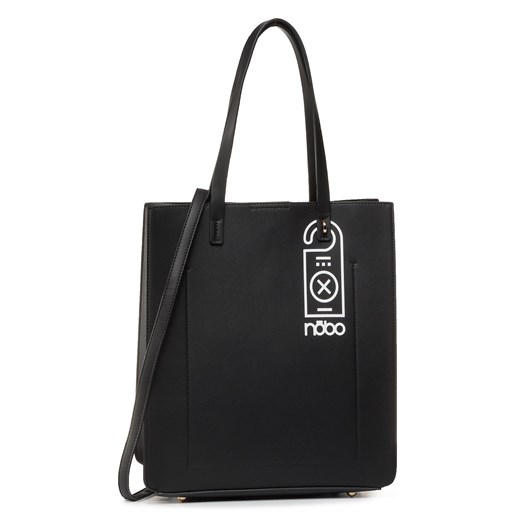 Shopper bag czarna na ramię duża z nadrukiem bez dodatków 