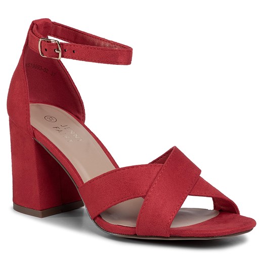 Sandały damskie bez wzorów czerwone na obcasie eleganckie na wysokim z klamrą letnie 