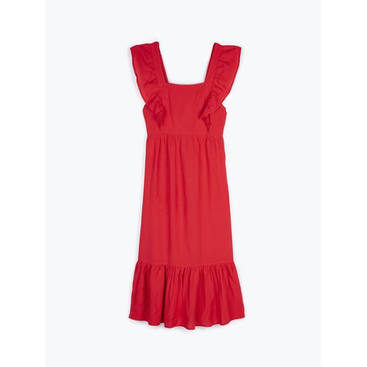 Gate sukienka elegancka czerwona midi z krótkimi rękawami z dekoltem karo na randkę 