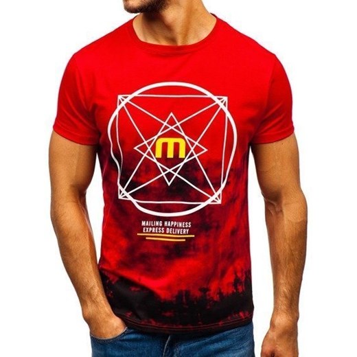 T-shirt męski z nadrukiem czerwony Denley 10887 Denley  XL wyprzedaż  