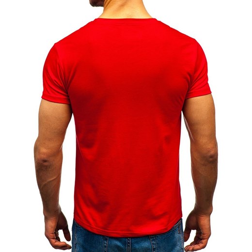 T-shirt męski z nadrukiem czerwony Denley 10887 Denley  M okazyjna cena  