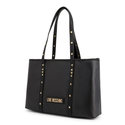 Shopper bag Love Moschino elegancka ze zdobieniami mieszcząca a5 z kolorowym paskiem 