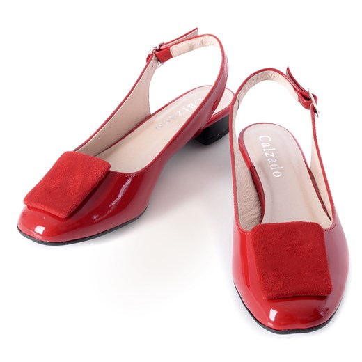 3za2 piękne polskie sandały z ozdobą 575 lakierowane czerwone płaskie unibo