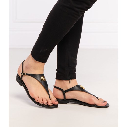 Sandały damskie Ralph Lauren czarne na płaskiej podeszwie bez obcasa z klamrą 