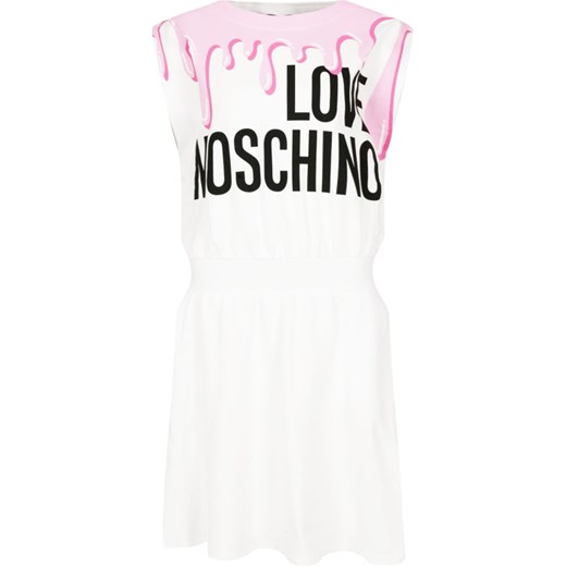 Sukienka Love Moschino z okrągłym dekoltem biała z napisami casual mini 