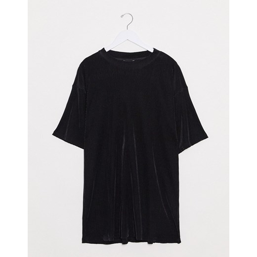 Monki Nanna – Czarny plisowany top oversize z krótkim rękawem