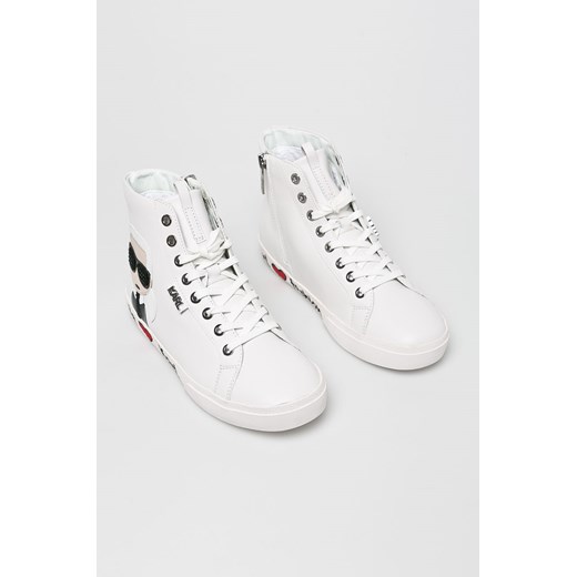 Buty sportowe damskie białe Karl Lagerfeld sznurowane na płaskiej podeszwie na wiosnę skórzane 