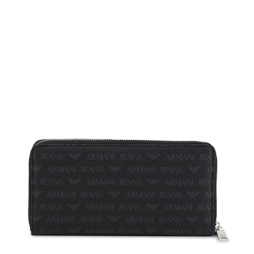 Czarny portfel damski Armani z napisem 