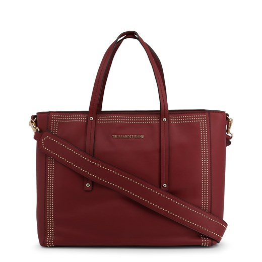 Shopper bag czerwona Trussardi elegancka na ramię matowa skórzana 