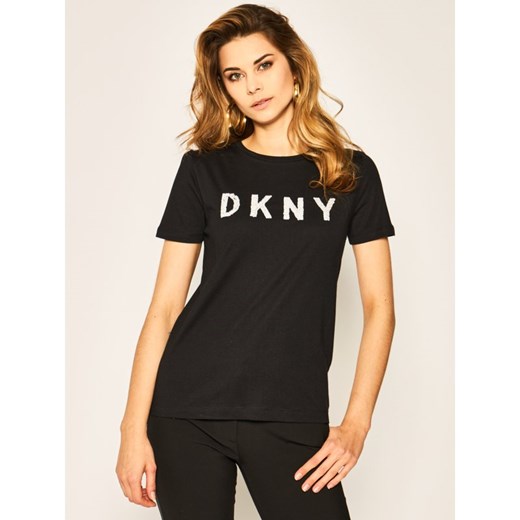 Bluzka damska DKNY z napisami z okrągłym dekoltem z krótkim rękawem 
