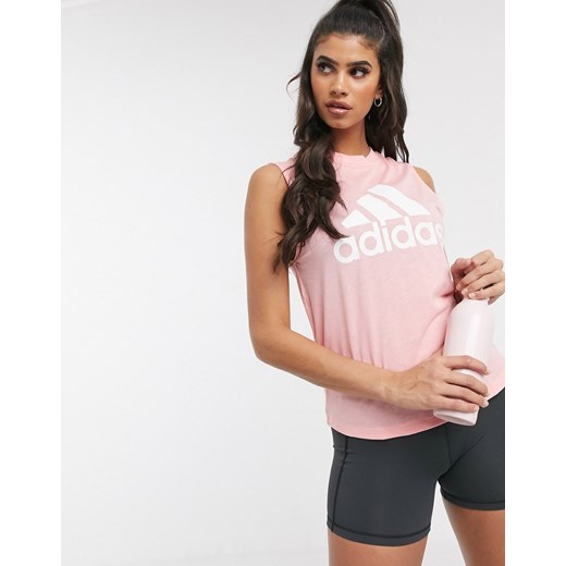 adidas Training – Różowy sportowy top bez rękawów z dużym logo