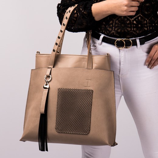 Shopper bag ARTURO VICCI ze skóry ekologicznej elegancka duża z frędzlami 