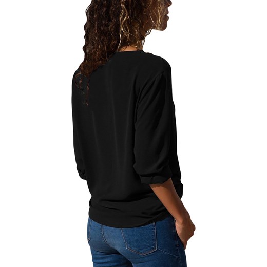 Elegrina bluzka damska czarna z długim rękawem bez wzorów z asymetrycznym dekoltem 