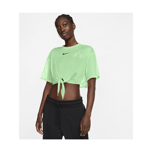 Zielona bluzka damska Nike z okrągłym dekoltem z krótkim rękawem 
