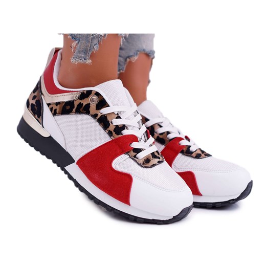 Sportowe Damskie Buty Siatka Zamsz Leopard