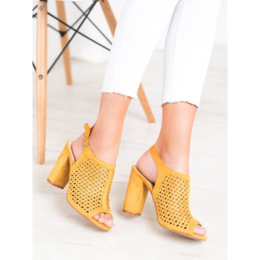 Sandały damskie żółte CzasNaButy na obcasie eleganckie 