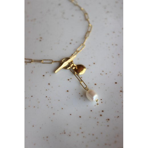 Naszyjnik z nieregularną perłą na grubym łańcuszku Złoty 65cm gałązka