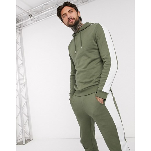 ASOS DESIGN – Dres z materiału organicznego w kolorze khaki z kapturem i paskiem na boku-Zielony