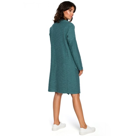 Sukienka zielona Be midi z długimi rękawami bez wzorów asymetryczna luźna 