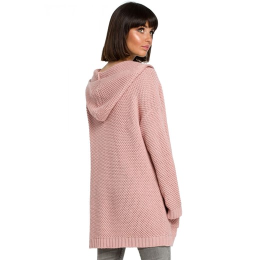 Różowy sweter damski Be Knit z kapturem 