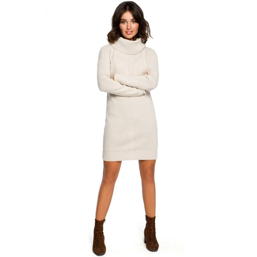 BK010 Swetrowa mini sukienka z golfem - beż ze sklepu Świat Bielizny w kategorii Sukienki - zdjęcie 85518962