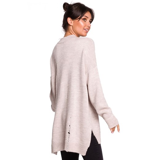 Sweter damski Be Knit casual z dekoltem w serek bez wzorów 