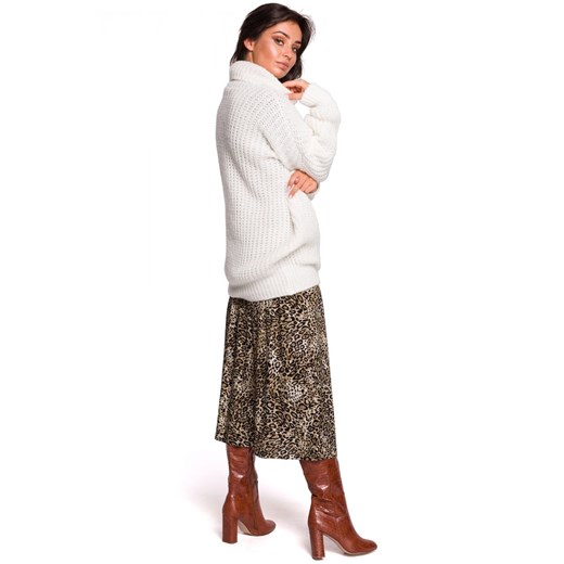 BK030 Długi sweter z golfem - biały  Be Knit S/M Świat Bielizny