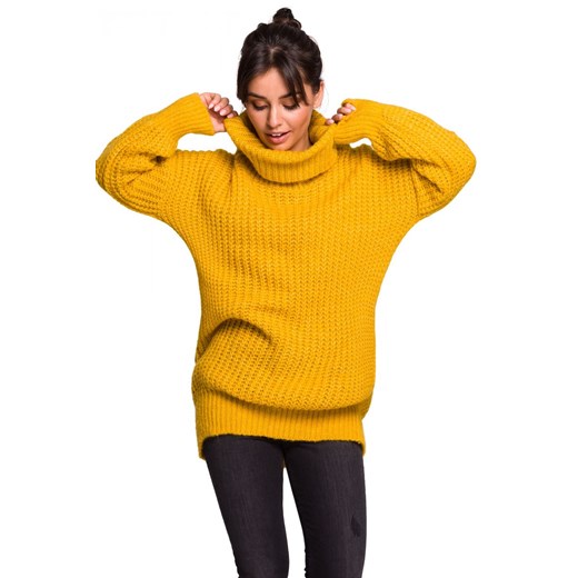 BK030 Długi sweter z golfem - miodowy ze sklepu Świat Bielizny w kategorii Swetry damskie - zdjęcie 85519293