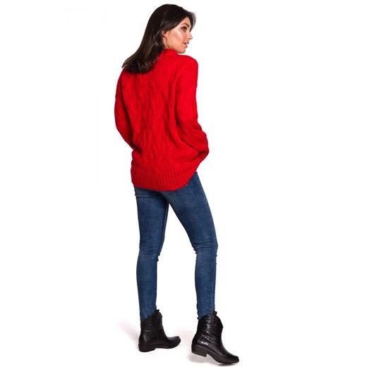 BK038 Sweter ze splotem typu warkocz - czerwony Be Knit  L/XL Świat Bielizny