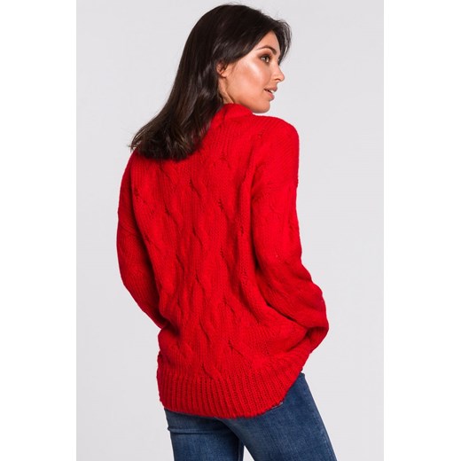 BK038 Sweter ze splotem typu warkocz - czerwony Be Knit L/XL Świat Bielizny