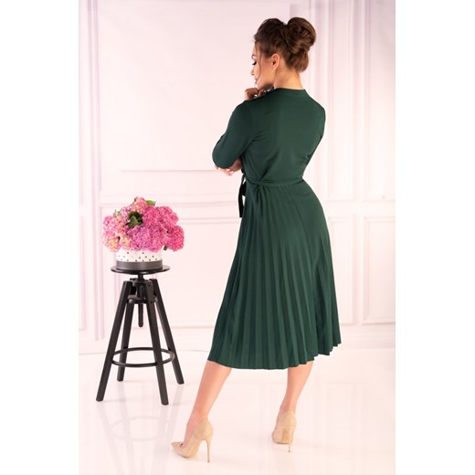 Merribel sukienka zielona z długim rękawem elegancka midi 