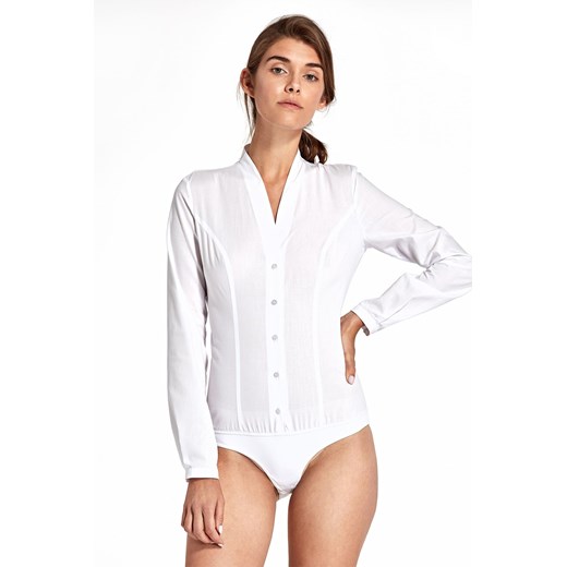 Koszula body bez kołnierzyka - biały - K52 ze sklepu Świat Bielizny w kategorii Koszule damskie - zdjęcie 85526541
